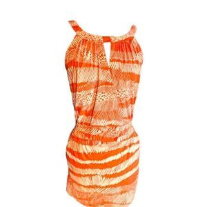 Bcbgmaxazria Orange & White Sleeveless Summer Dress Size Small